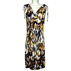 Tory Burch Printed Silk Verda Sleeveless Midi Sheath Drawstring Dress Women's S